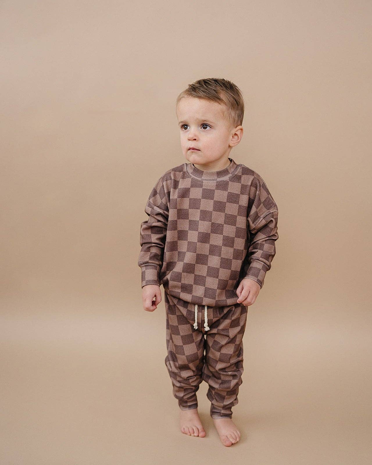 Lucky Panda Kids Jogger Set - Espresso Checkered