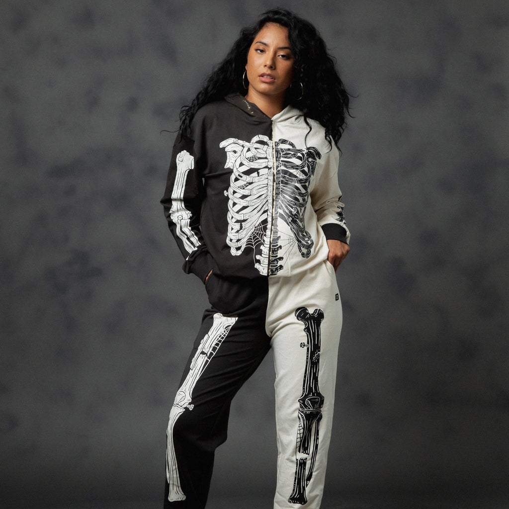 RAGS - Adult Unisex Hoodie - Black & White Skelly