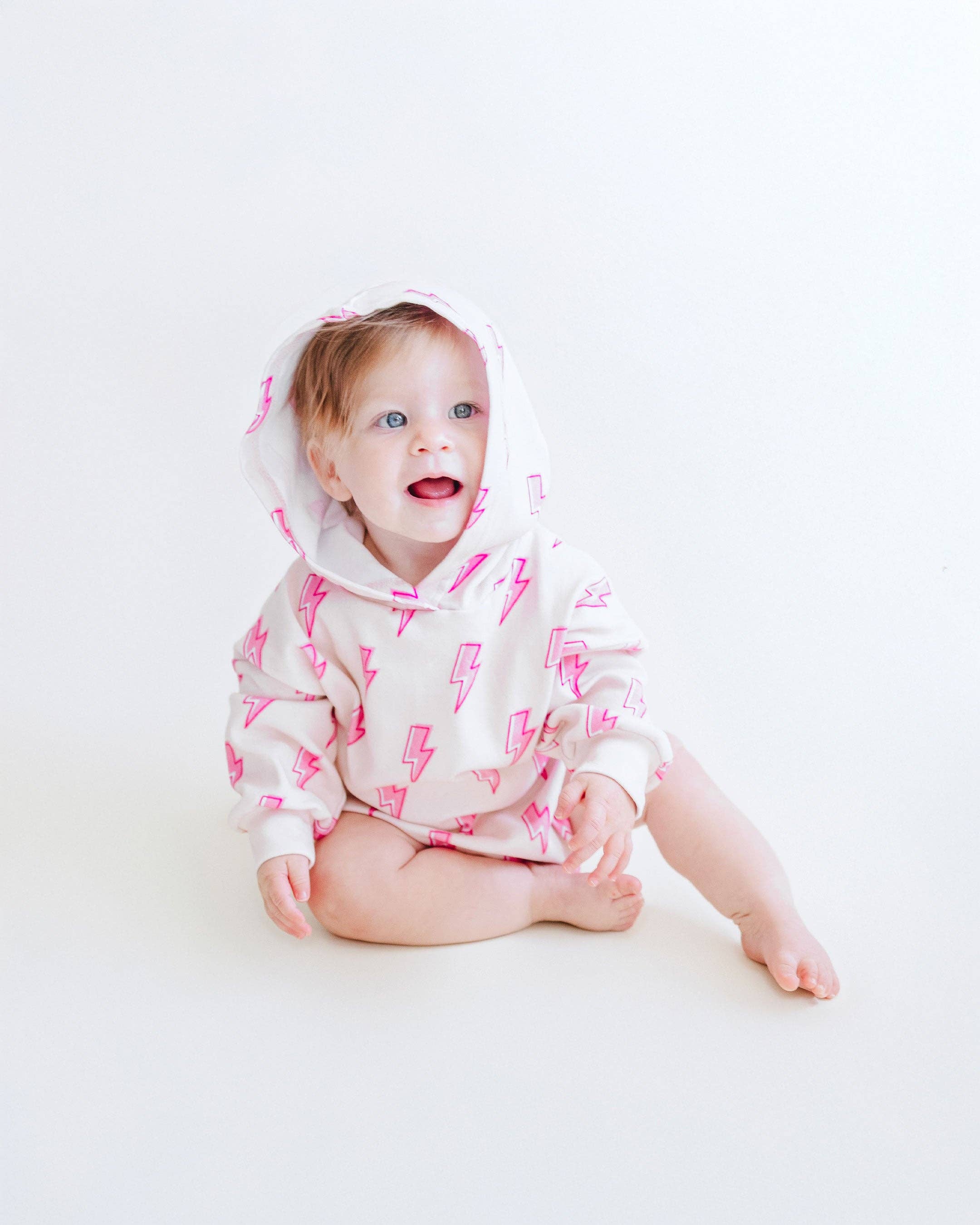 Lucky Panda Kids Hooded Bubble Romper - Pink Bolts