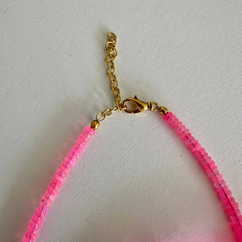 Anokhi Green Handmade Gemstone Necklace - Bright Neon Pink Opal