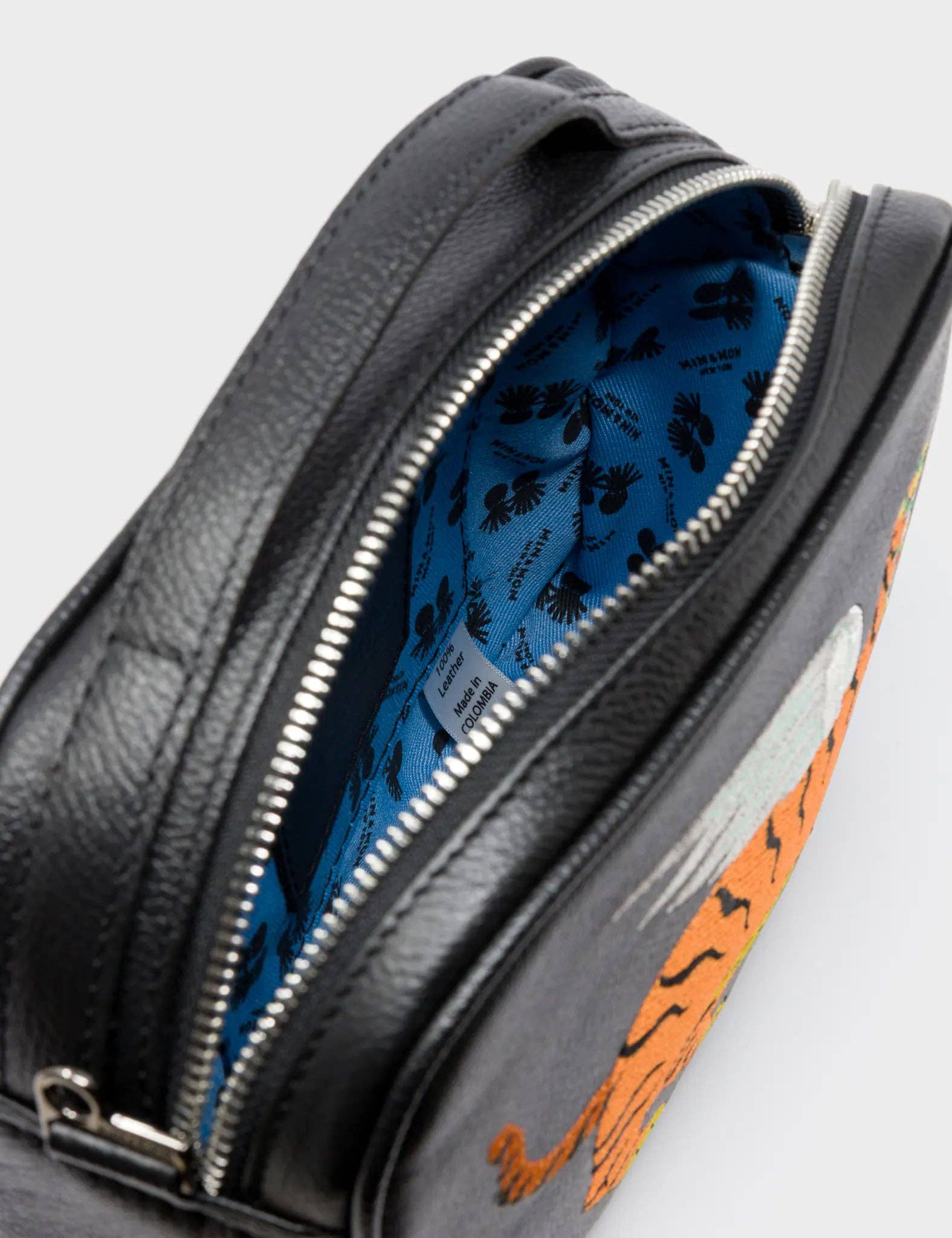 Min & Mon - Verto Black Leather Crossbody Bag - Winged Tiger Embroidery