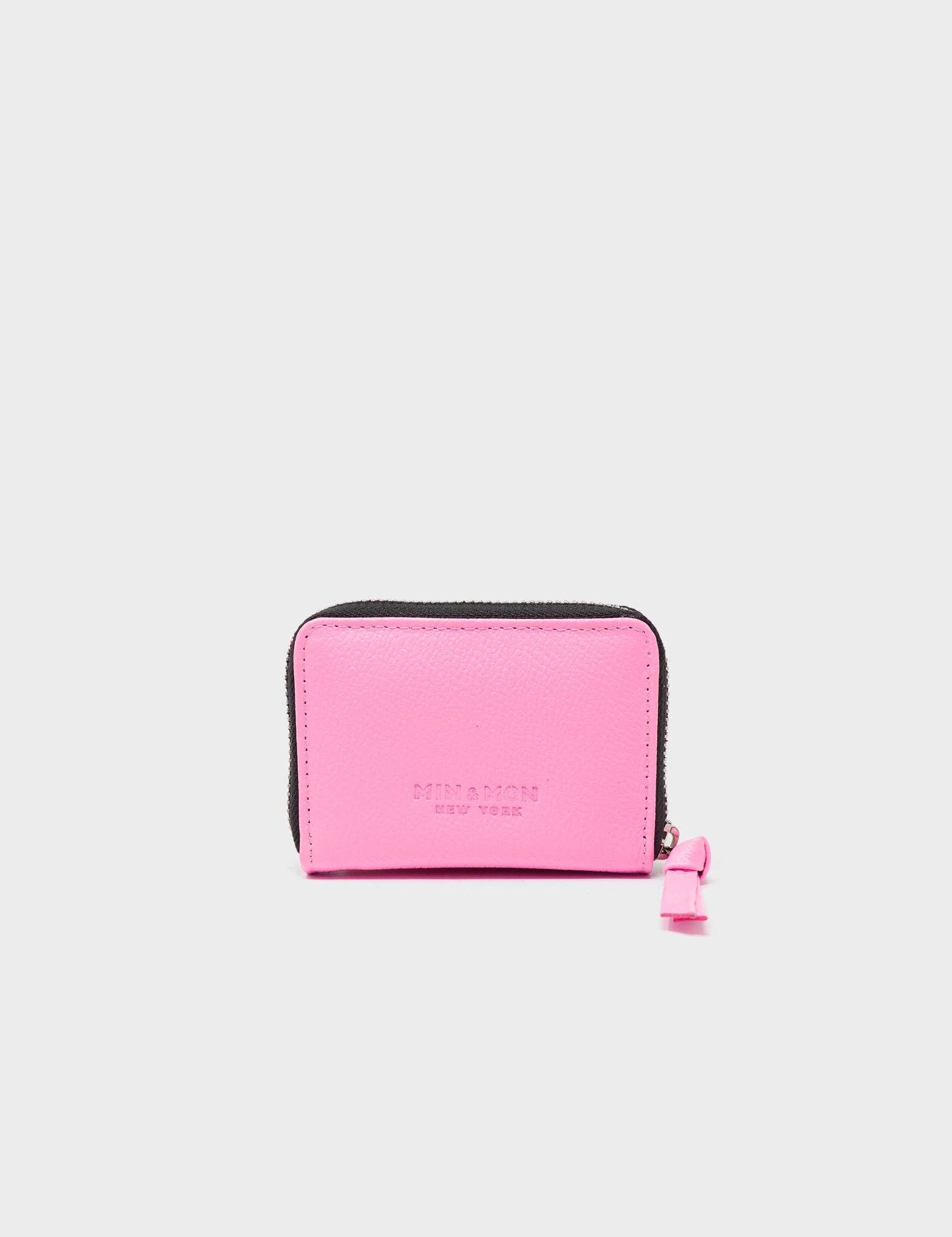 Min & Mon - Frodo Bubblegum Pink Leather Zip Around Wallet - Studs Pattern