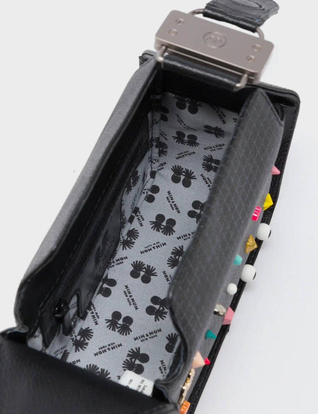 Min & Mon - Benji Micro Crossbody Black Leather Bag - Studs Pattern
