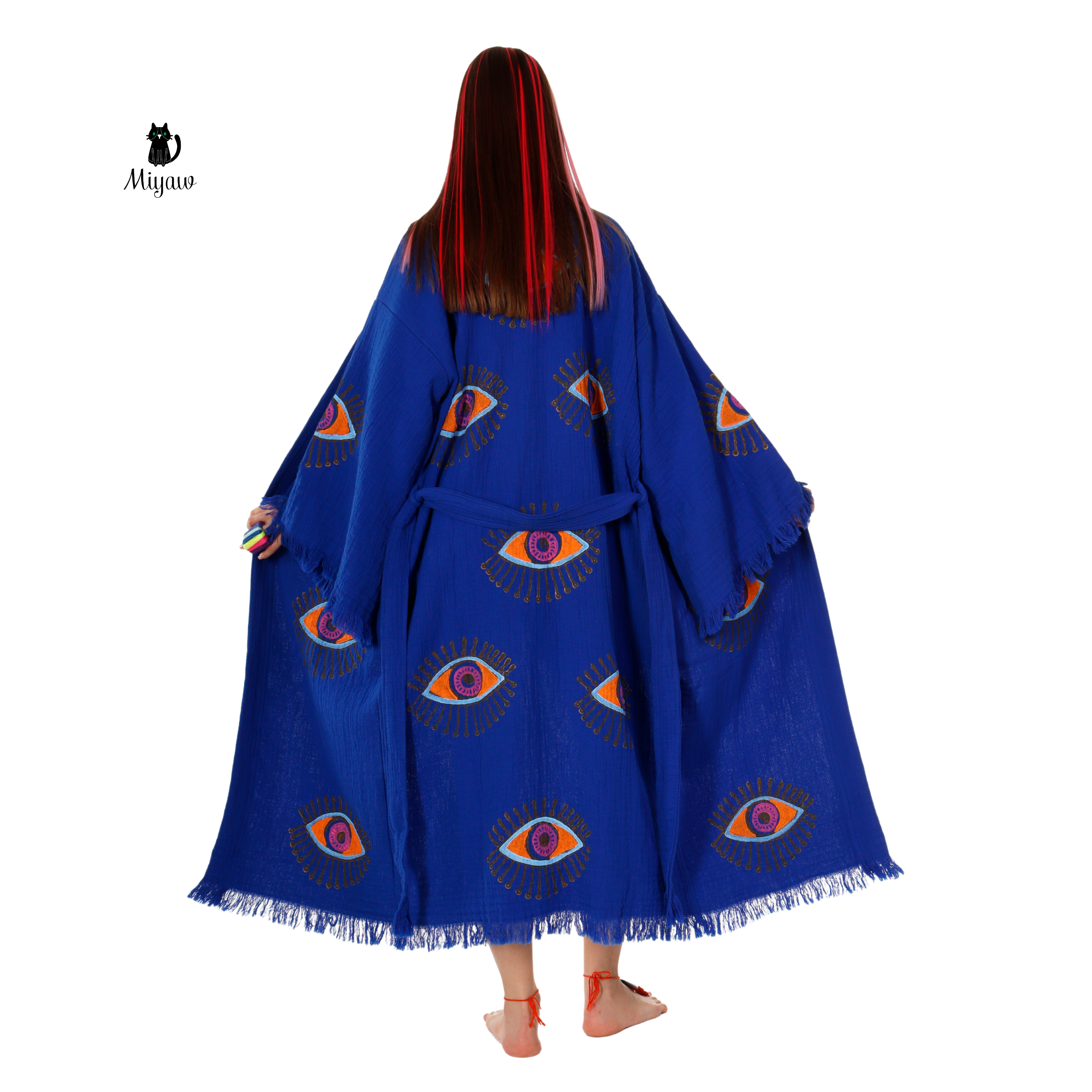 Handmade Organic Cotton Kimono Robe - Blue Protective Eye