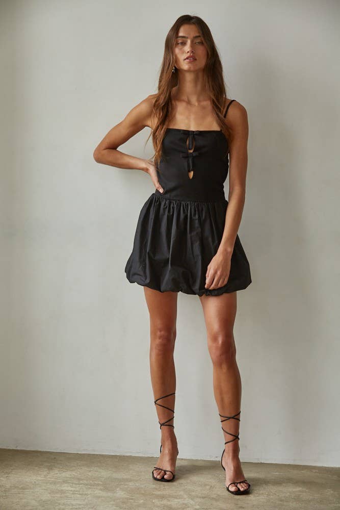 Women's Woven Poplin Balloon Skirt Mini Dress - Black
