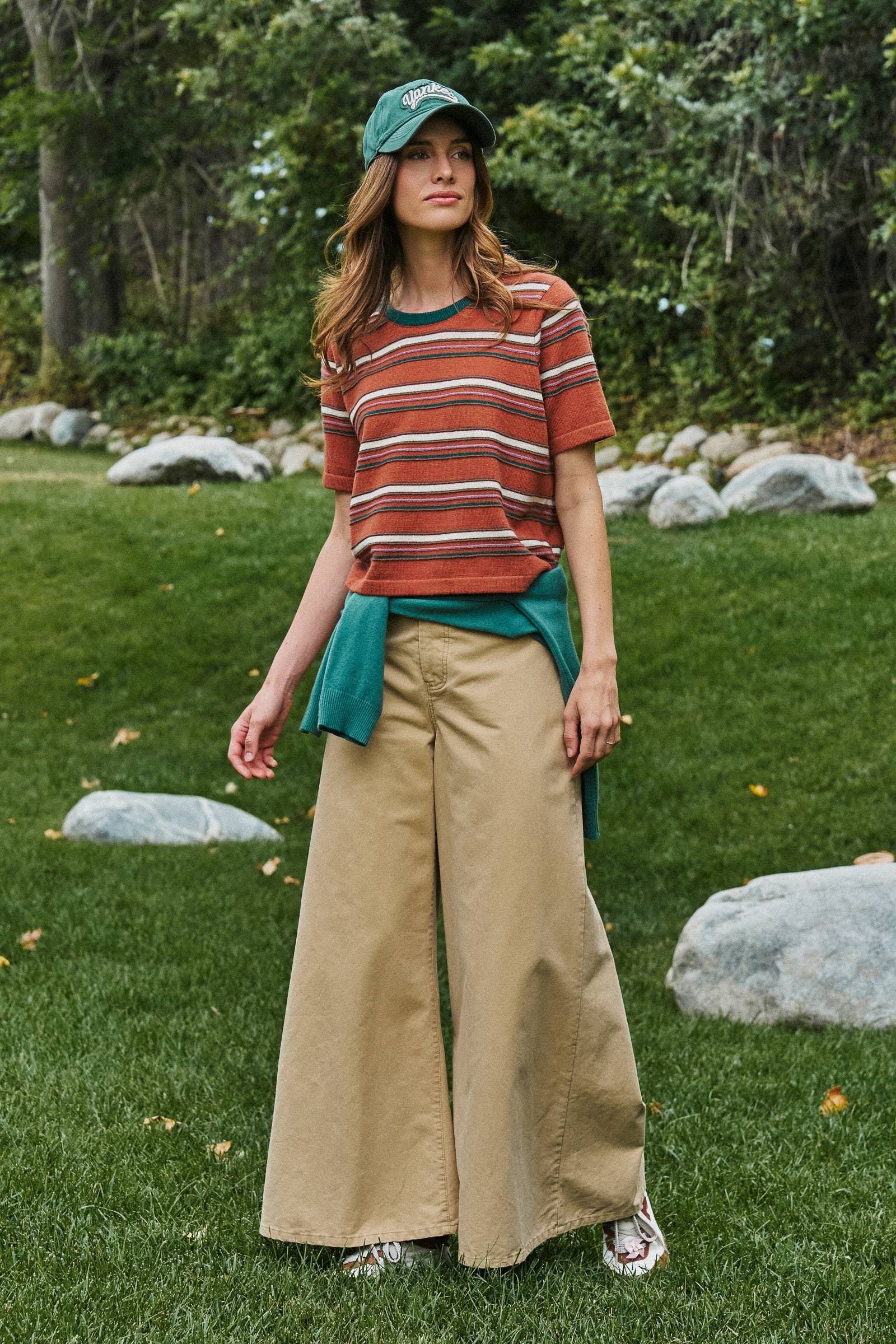Women’s Striped Knit Ringer Tee With Crew Neck - Rust