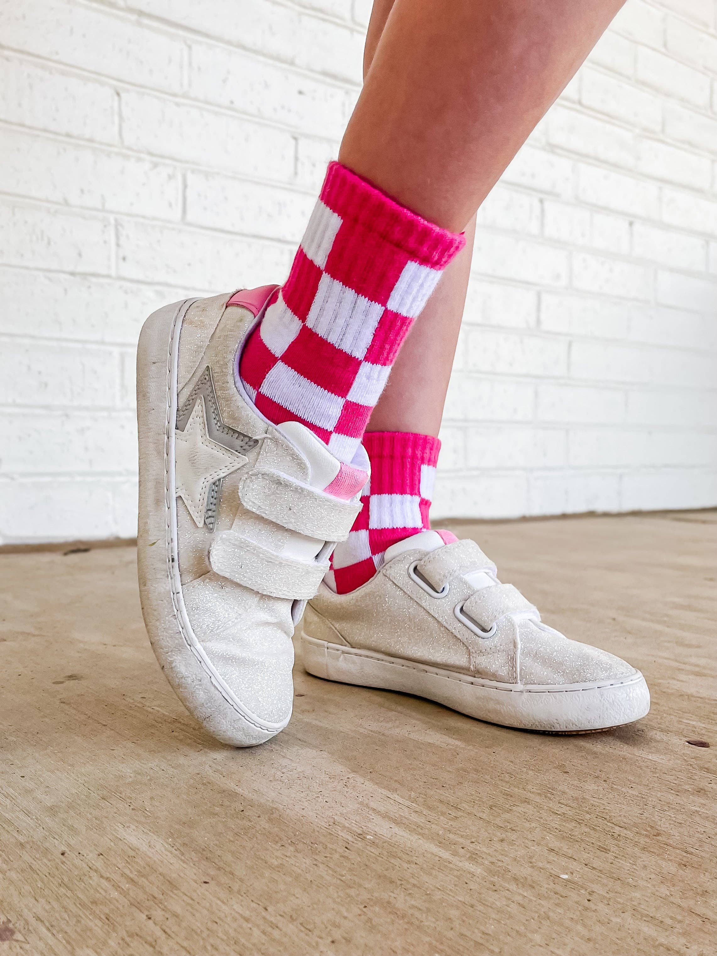 Kickin it up Socks - Pink Checks