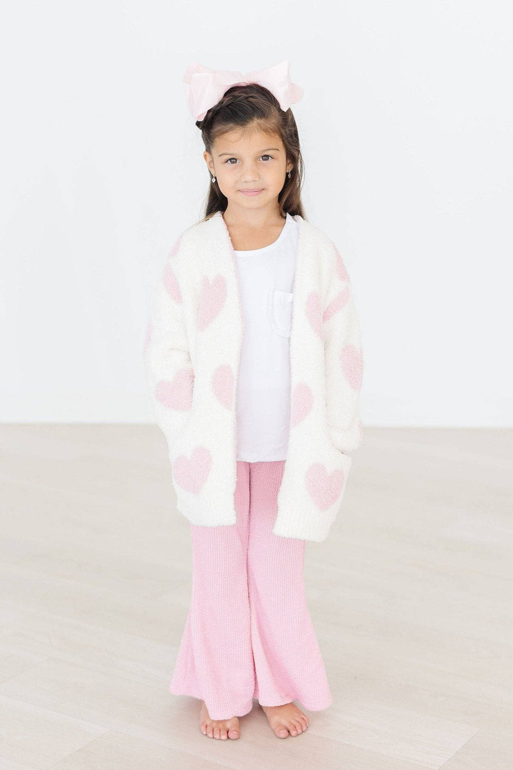 Mila & Rose - Heart Cozy Cardigan (White & Pink)