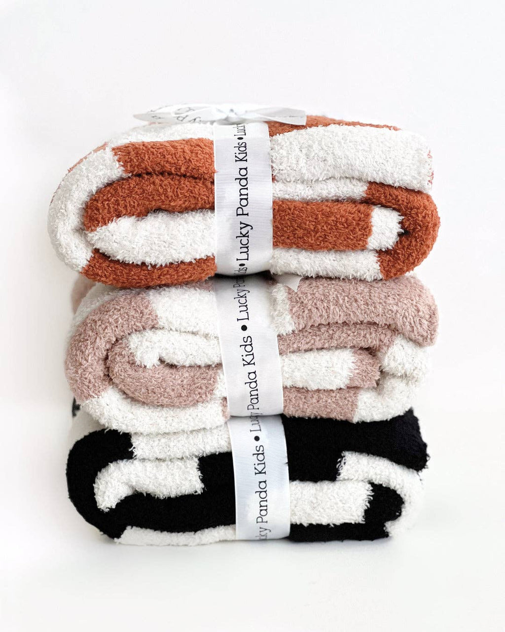 Lucky Panda Kids Baby Blanket - Checkered Plush Copper