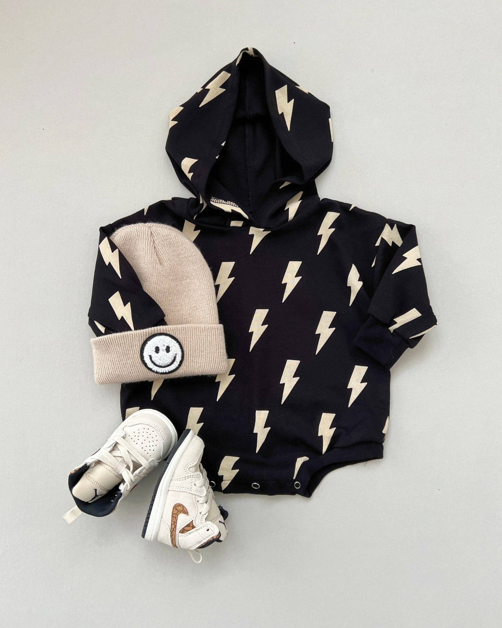 Lucky Panda Kids Hooded Bubble Romper - Black Bolts