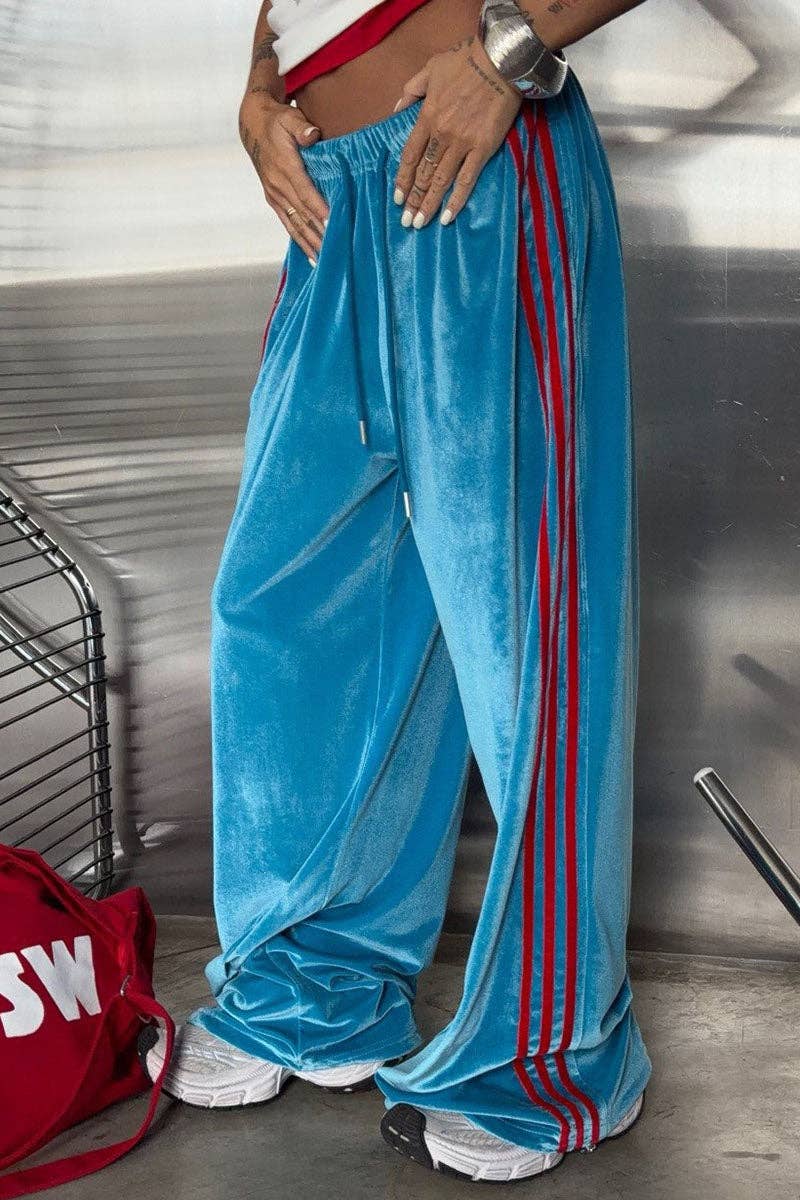 Women's Striped Side Wide-Leg Sweatpants - Blue