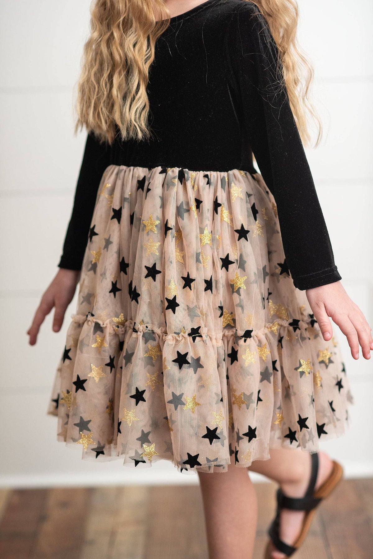 Oopsie Daisy - Velvet Sparkle Tulle Dress - Black & Gold Star