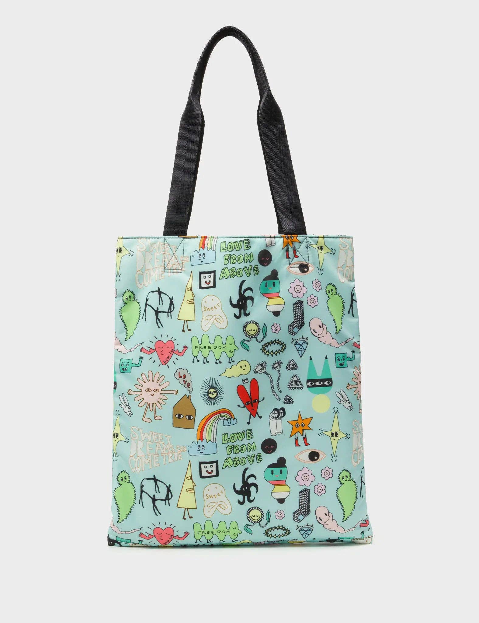Min & Mon - The Everyday Tote Bag - Light Blue Cyclepet Fabric Dreams Can Come True Print