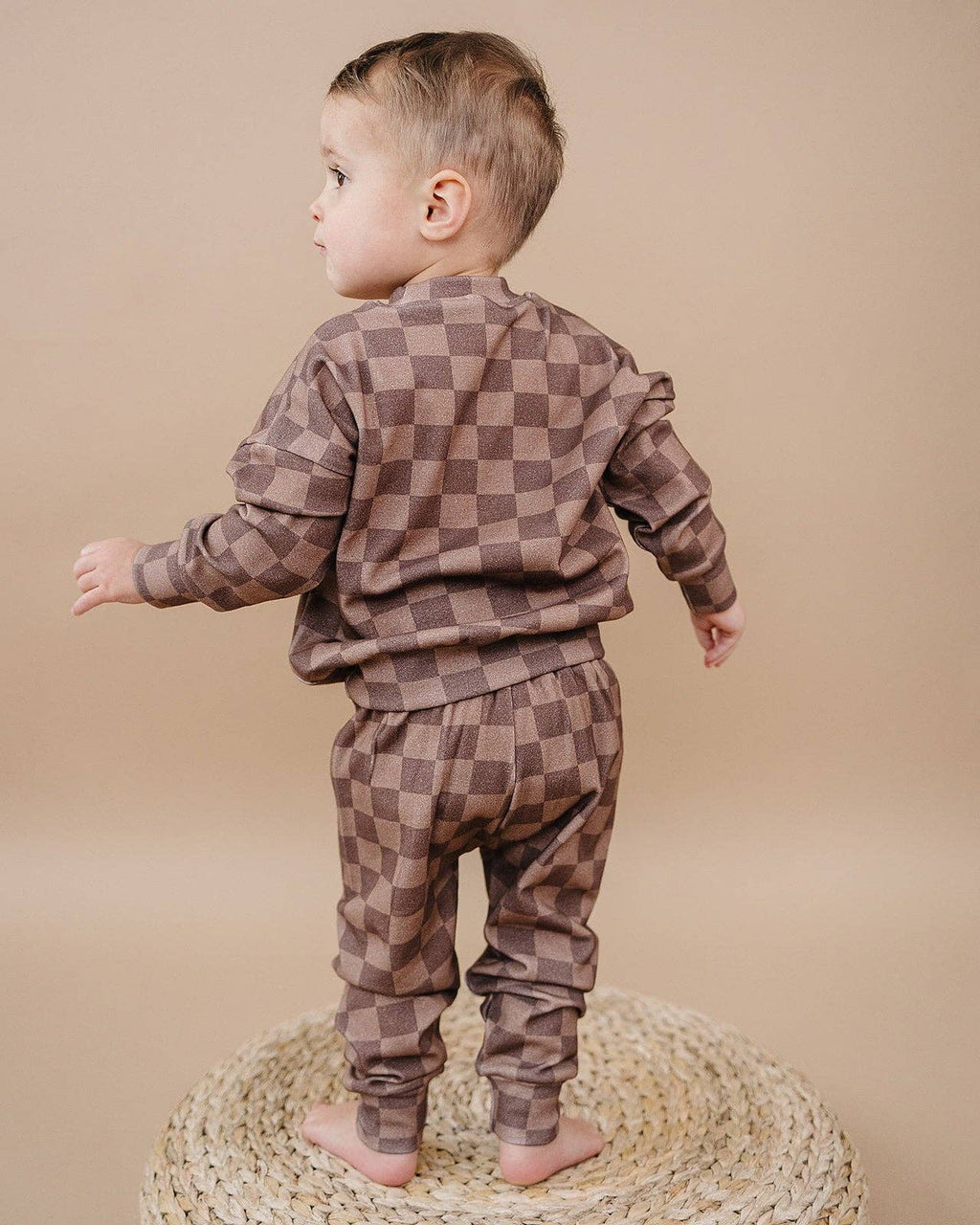 Lucky Panda Kids Jogger Set - Espresso Checkered