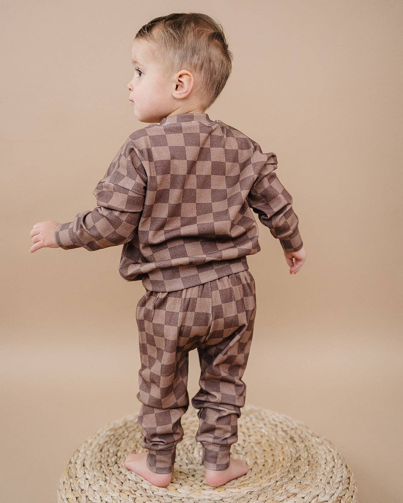 Lucky Panda Kids Jogger Set - Espresso Checkered