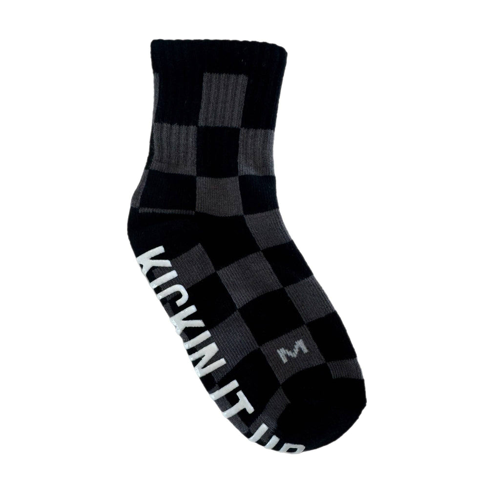 Kickin it up Socks - Black + Gray Checker