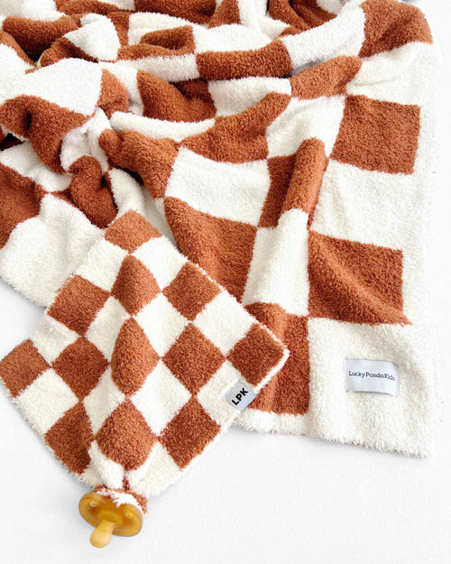 Lucky Panda Kids Lovey - Checkered Plush Copper