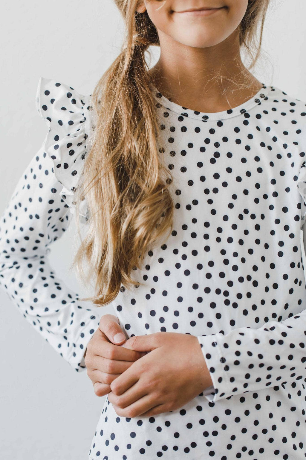 Mila & Rose L/S Ruffle Tee - Scattered Dot