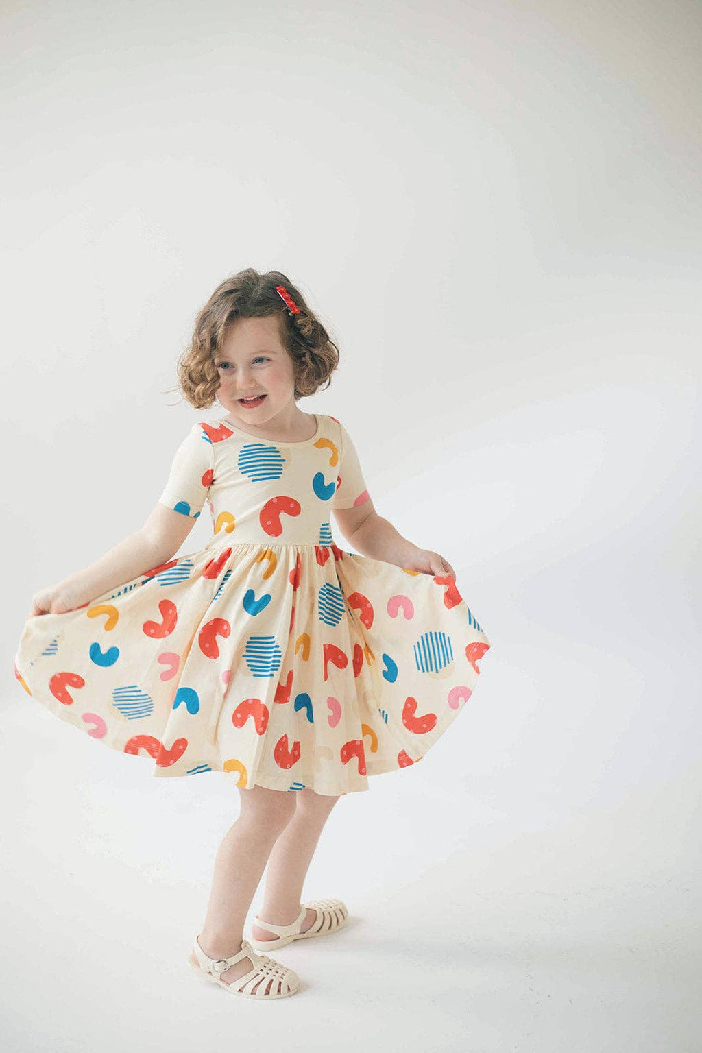 Good Apples Kids Short Sleeve Twirl Dress - Macaroni