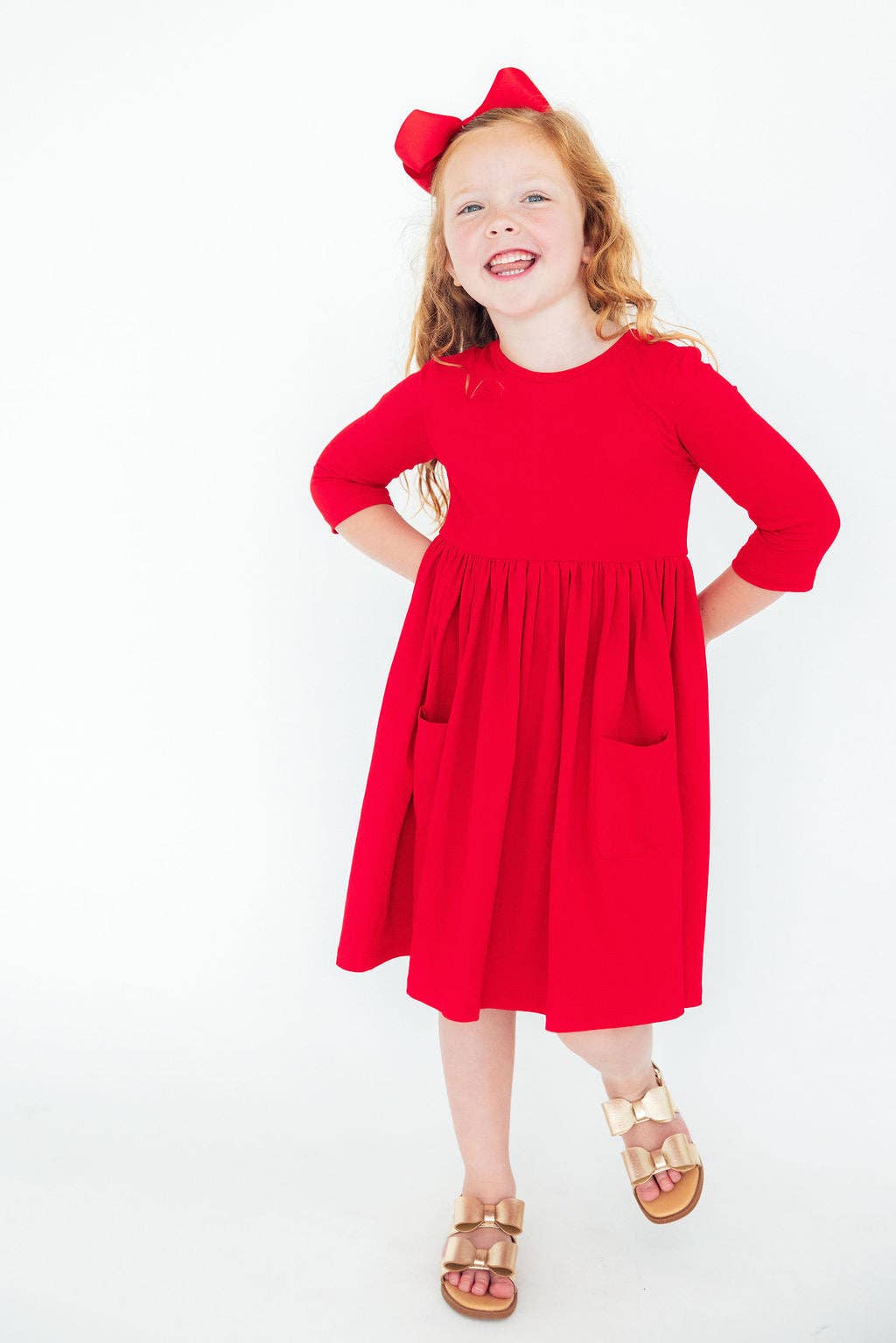 Mila & Rose 3/4 Sleeve Pocket Twirl Dress - Red