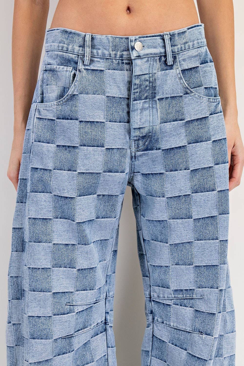 Women's Mineral Washed Check Barrel Jeans