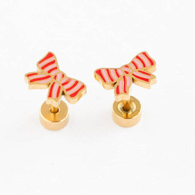 Pip Pop Post - Striped Bow Stud Earrings