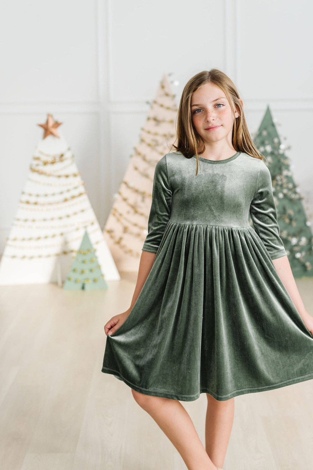 Mila & Rose Velvet Twirl Dress -  Sage
