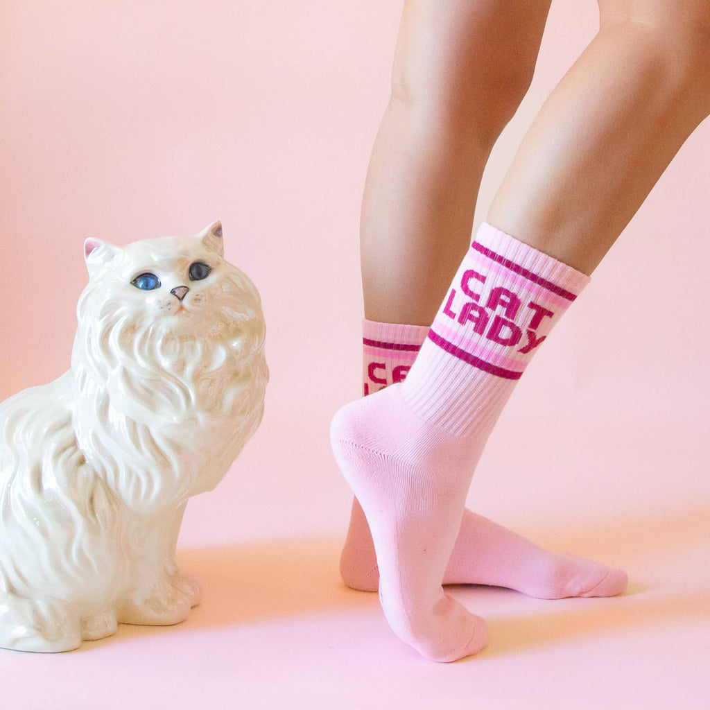 Sunshine Studios Ribbed Crew Socks - Cat Lady