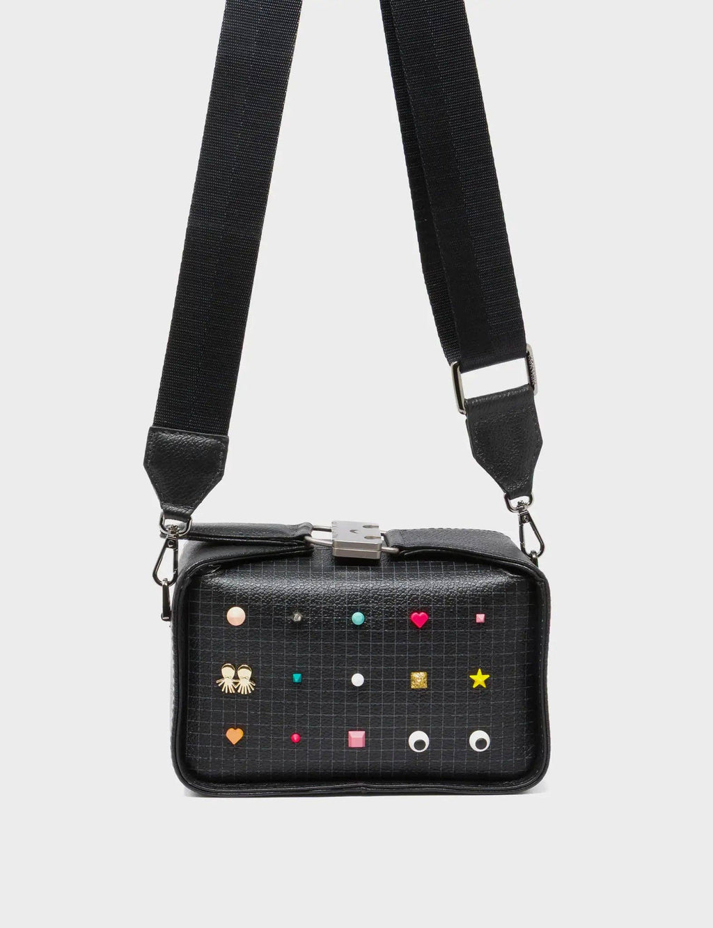Min & Mon - Benji Micro Crossbody Black Leather Bag - Studs Pattern