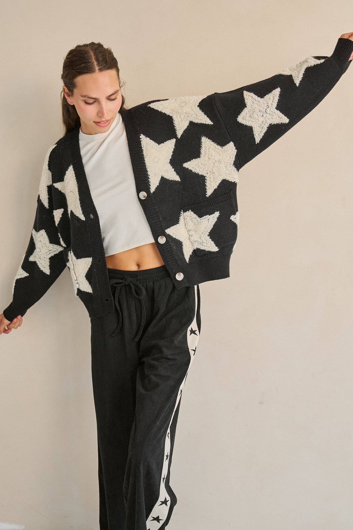 Women's Star Knit Cardigan - Black/White