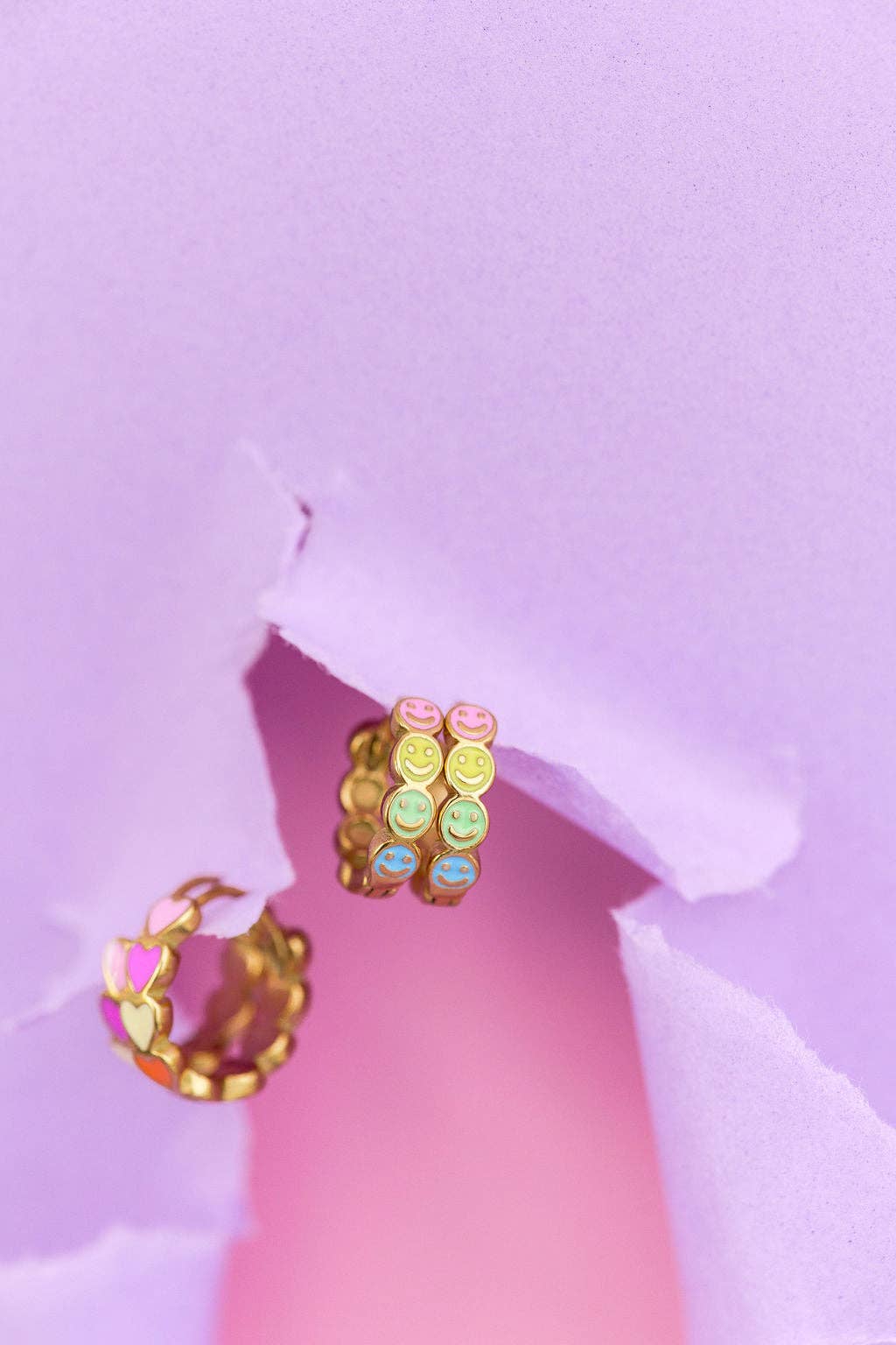 Desert Peach - Smiley Chunky Huggie Hoops