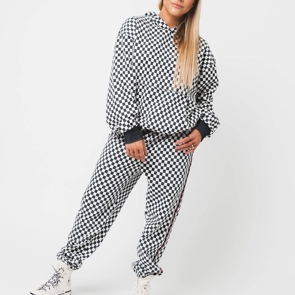 RAGS - Adult Unisex Hoodie - Black & White Mini Check