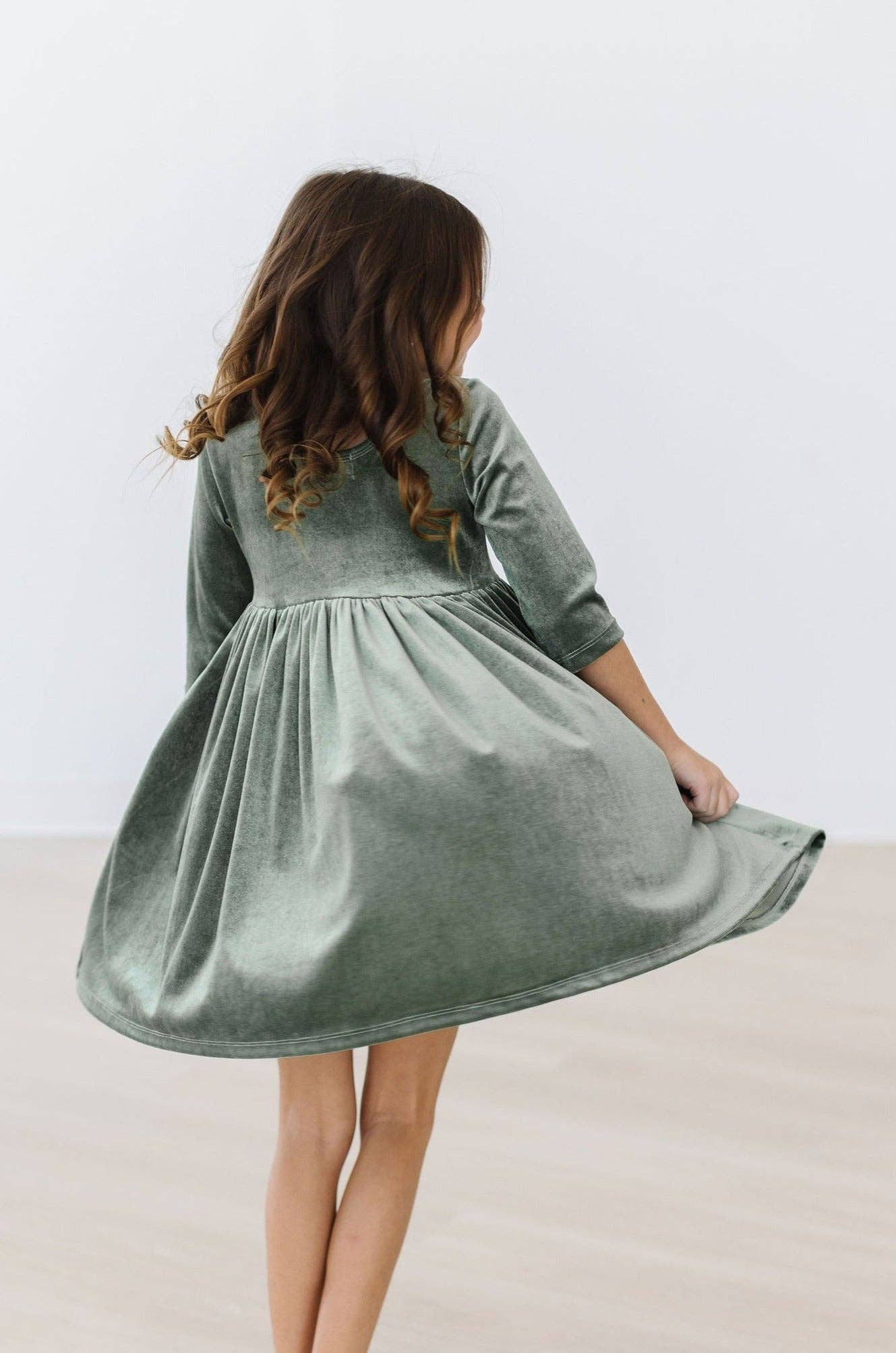 Mila & Rose Velvet Twirl Dress -  Sage