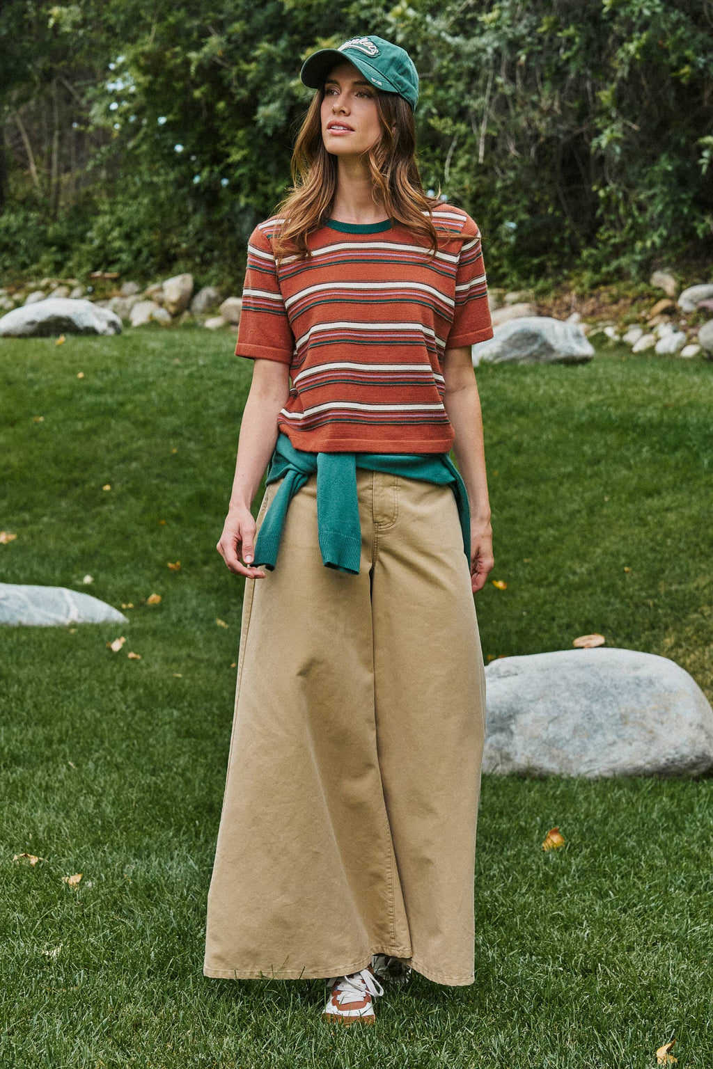 Women’s Striped Knit Ringer Tee With Crew Neck - Rust