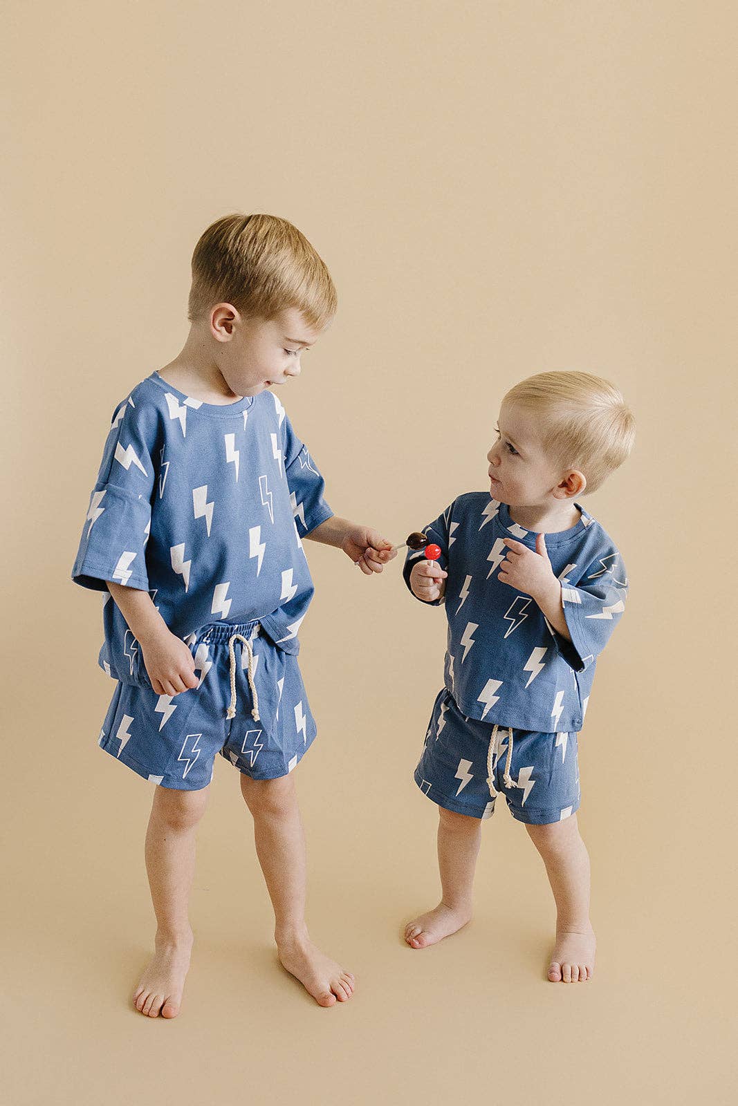 Lucky Panda Kids Shorts Set - Blue Bolts