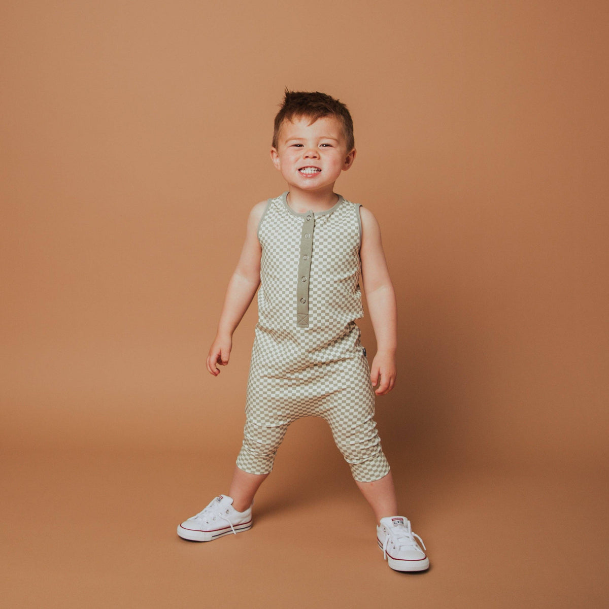 RAGS Romper - Moss Mini Check