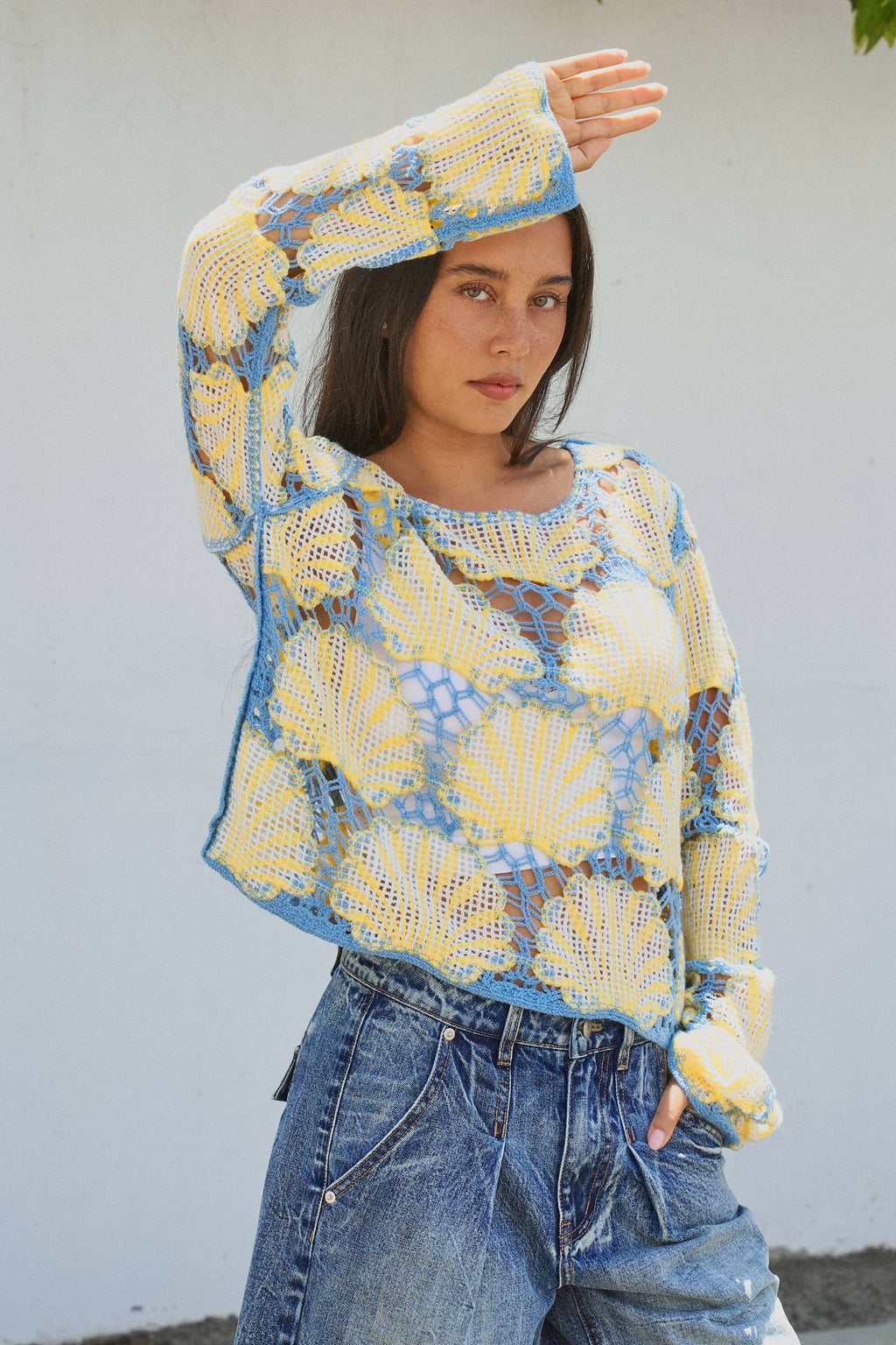 Women's Crochet Lace Seashell Scalloped Knit Top
