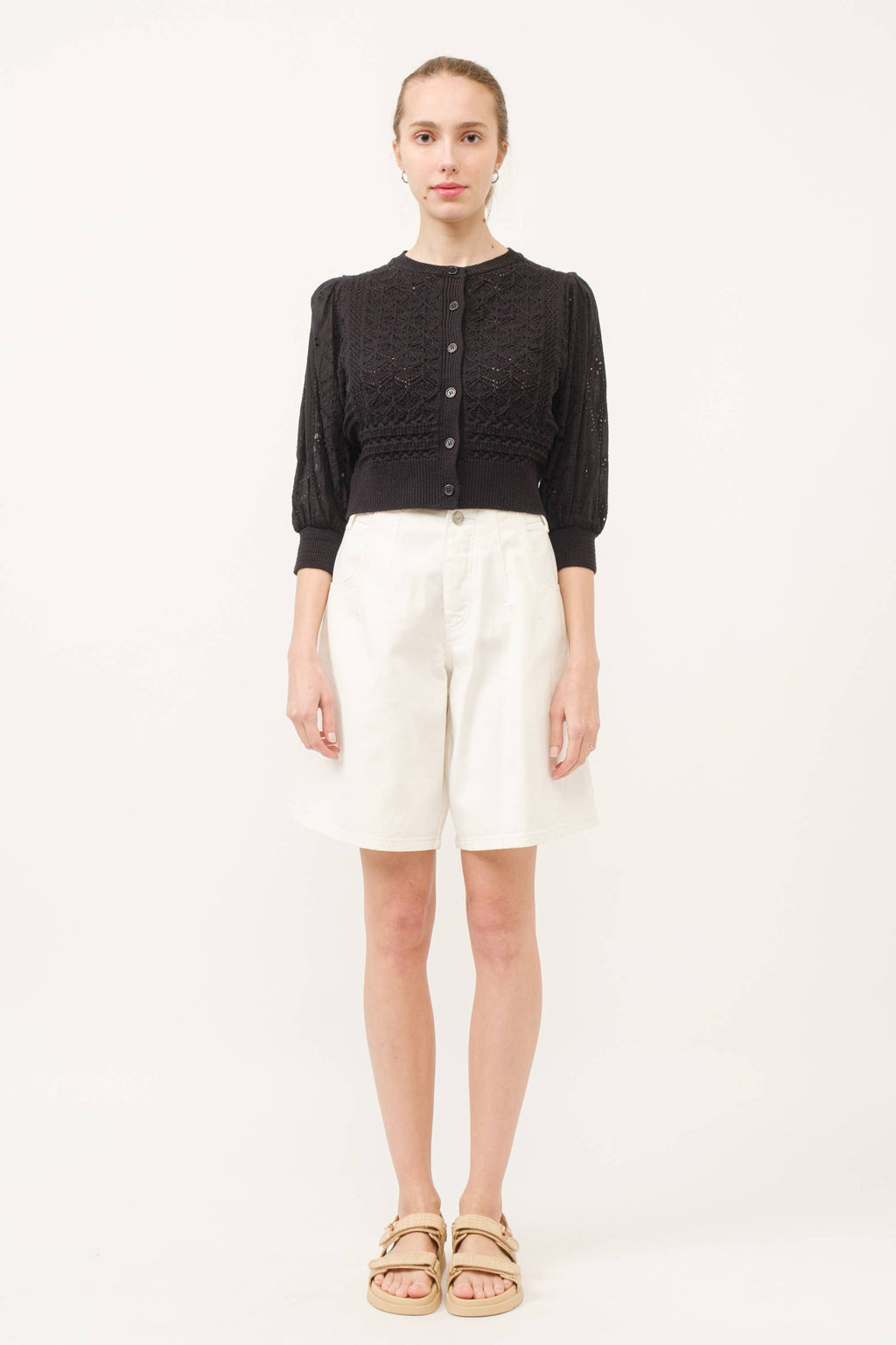 Women's 3/4 Sleeve Cardigan - Black