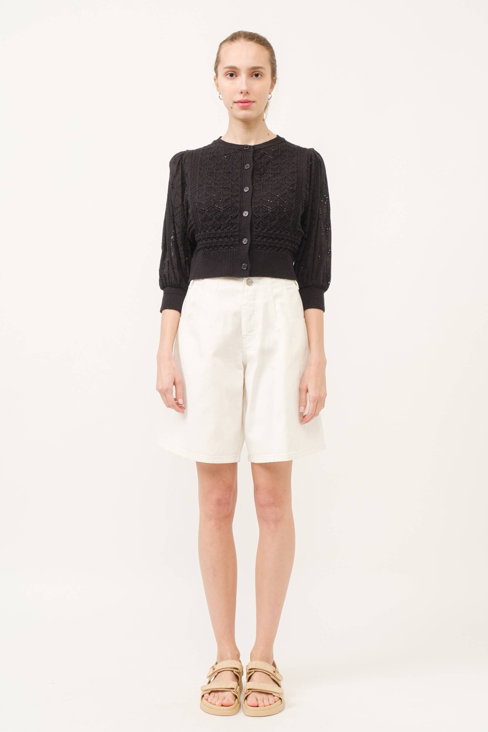 Women's 3/4 Sleeve Cardigan - Black