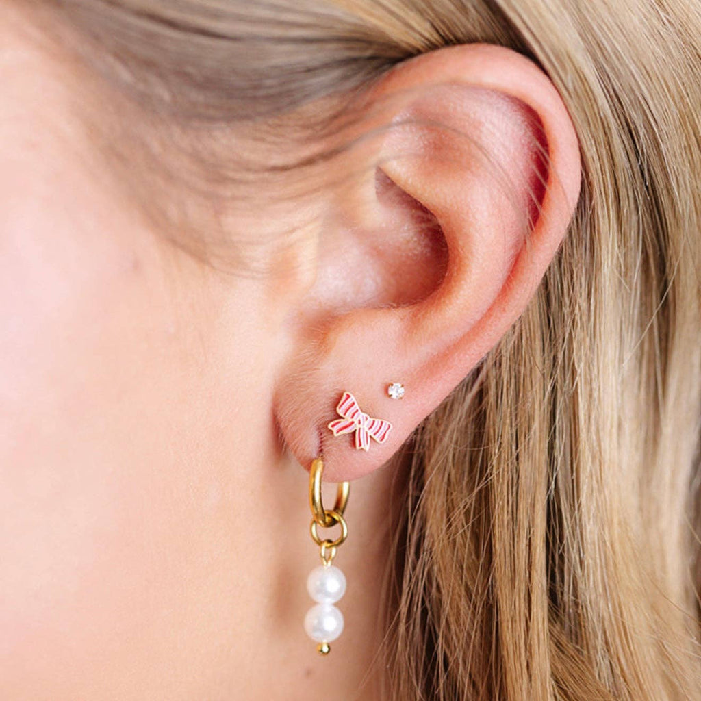 Pip Pop Post - Striped Bow Stud Earrings