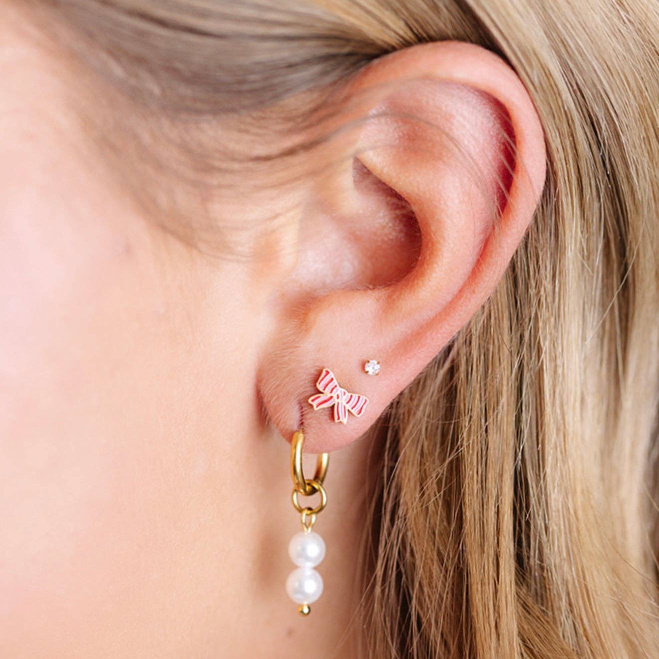 Pip Pop Post - Striped Bow Stud Earrings