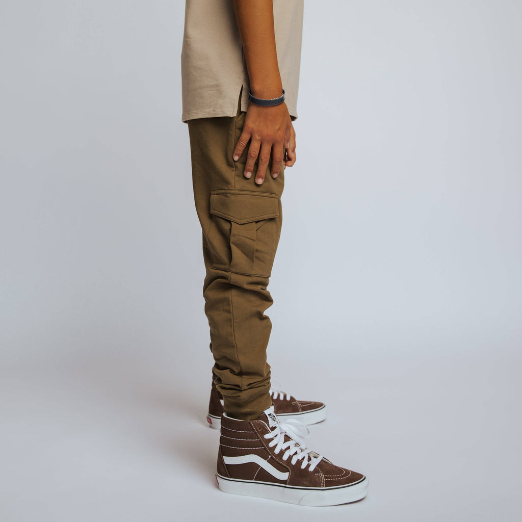 RAGS - Relaxed Fit Cargo Joggers - Olive Green