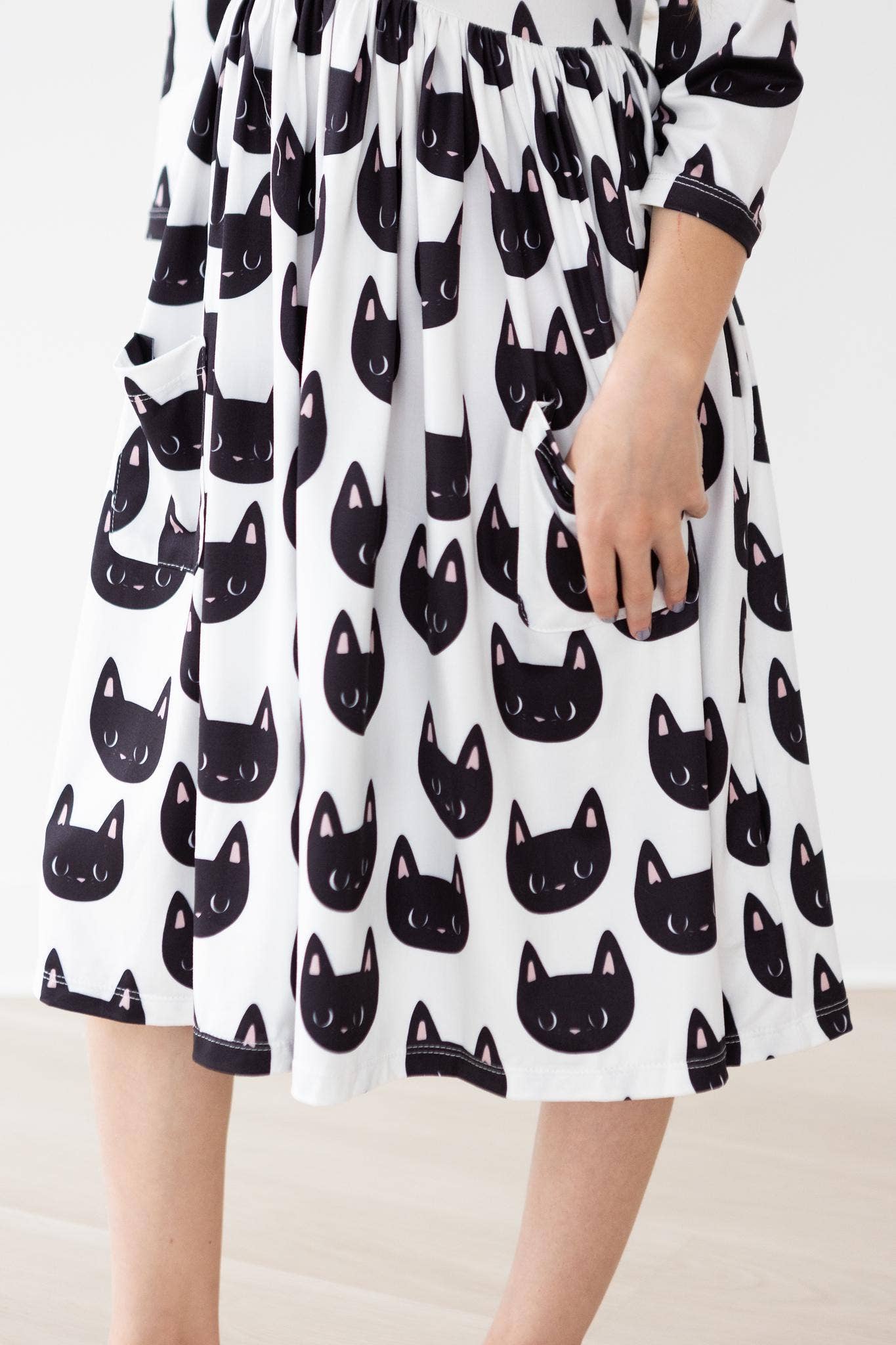 Mila & Rose 3/4 Sleeve Pocket Twirl Dress - Purrfect