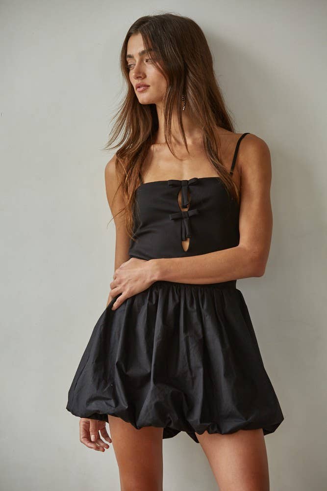 Women's Woven Poplin Balloon Skirt Mini Dress - Black