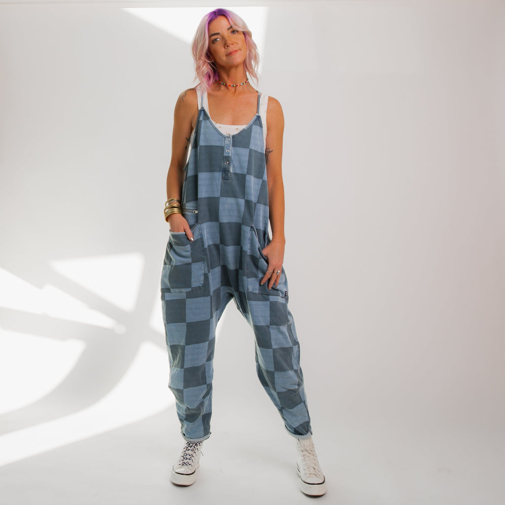 RAGS - Women's Tank Romper - Blue Denim Check