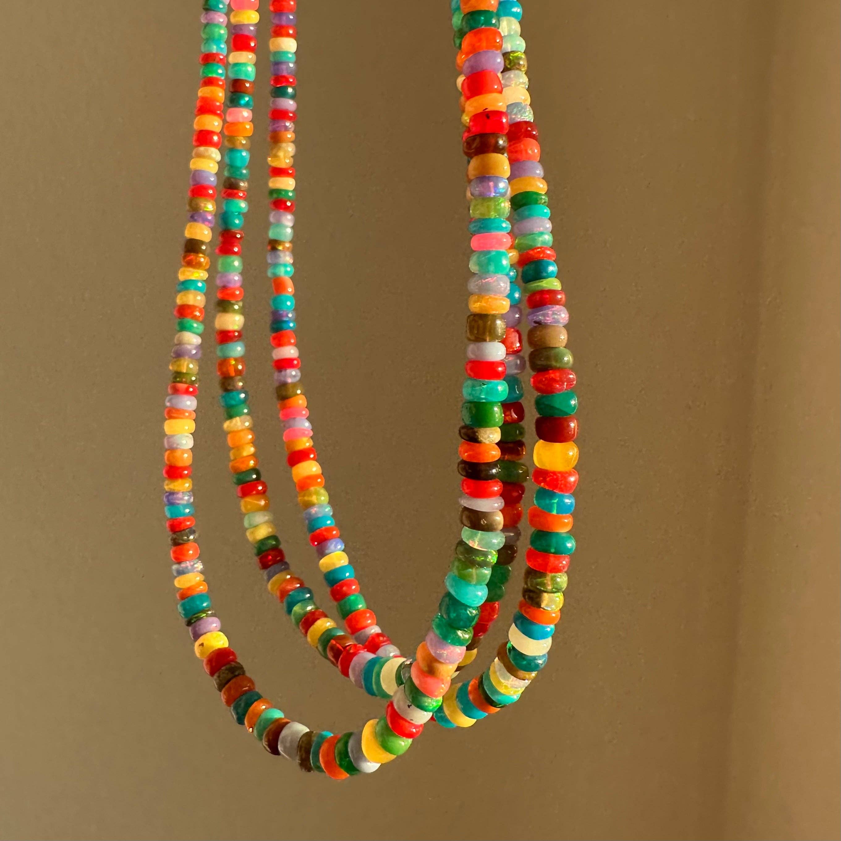 Anokhi Green Handmade Gemstone Necklace - Multicolored Slim Opal