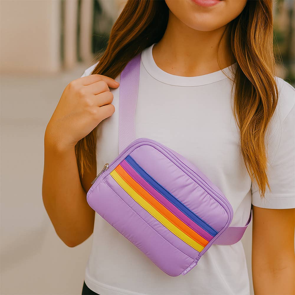 Top Trenz Inc Puffer Adjustable Belt Bag - Purple Retro Stripe
