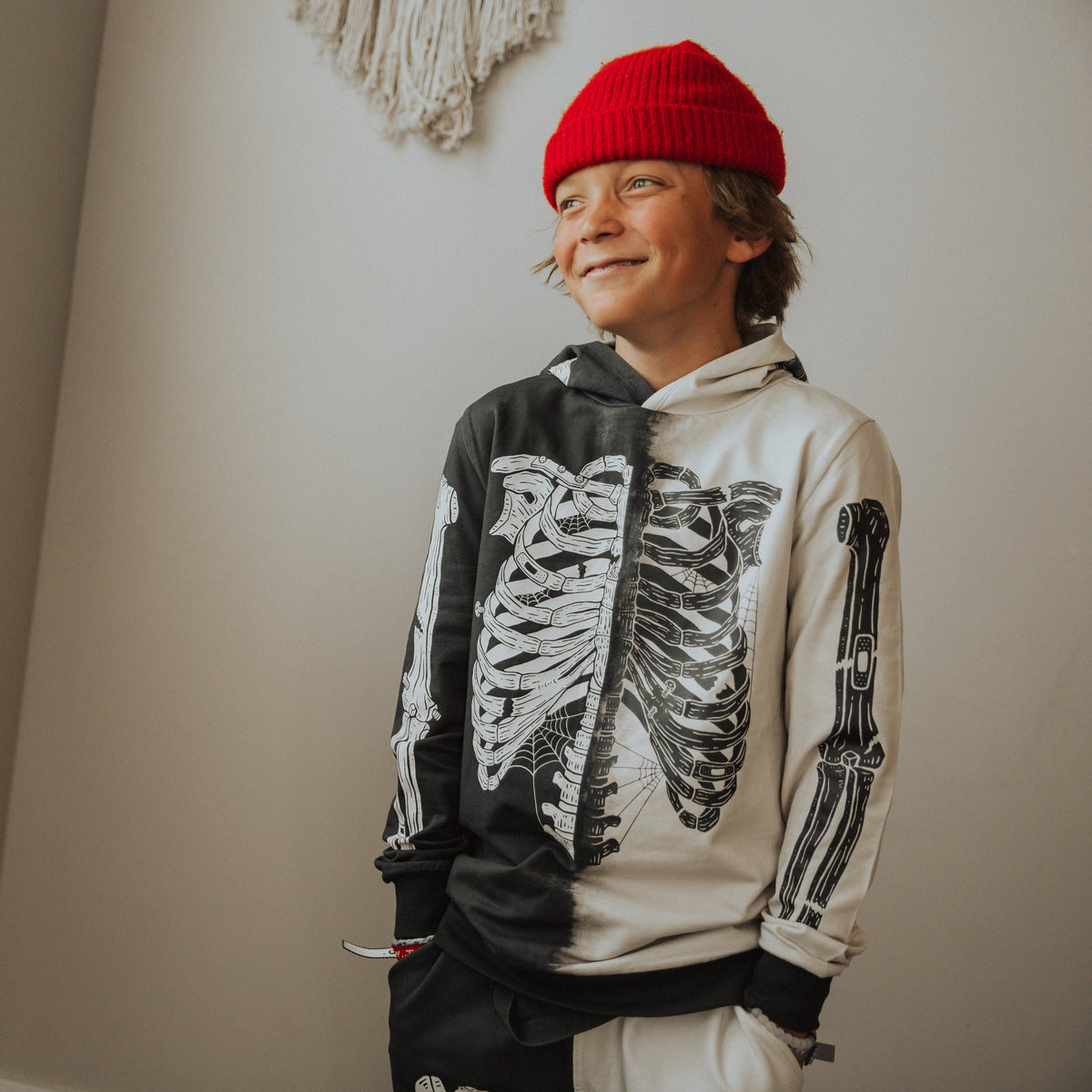 RAGS - Kids Hoodie - Black and White Skelly