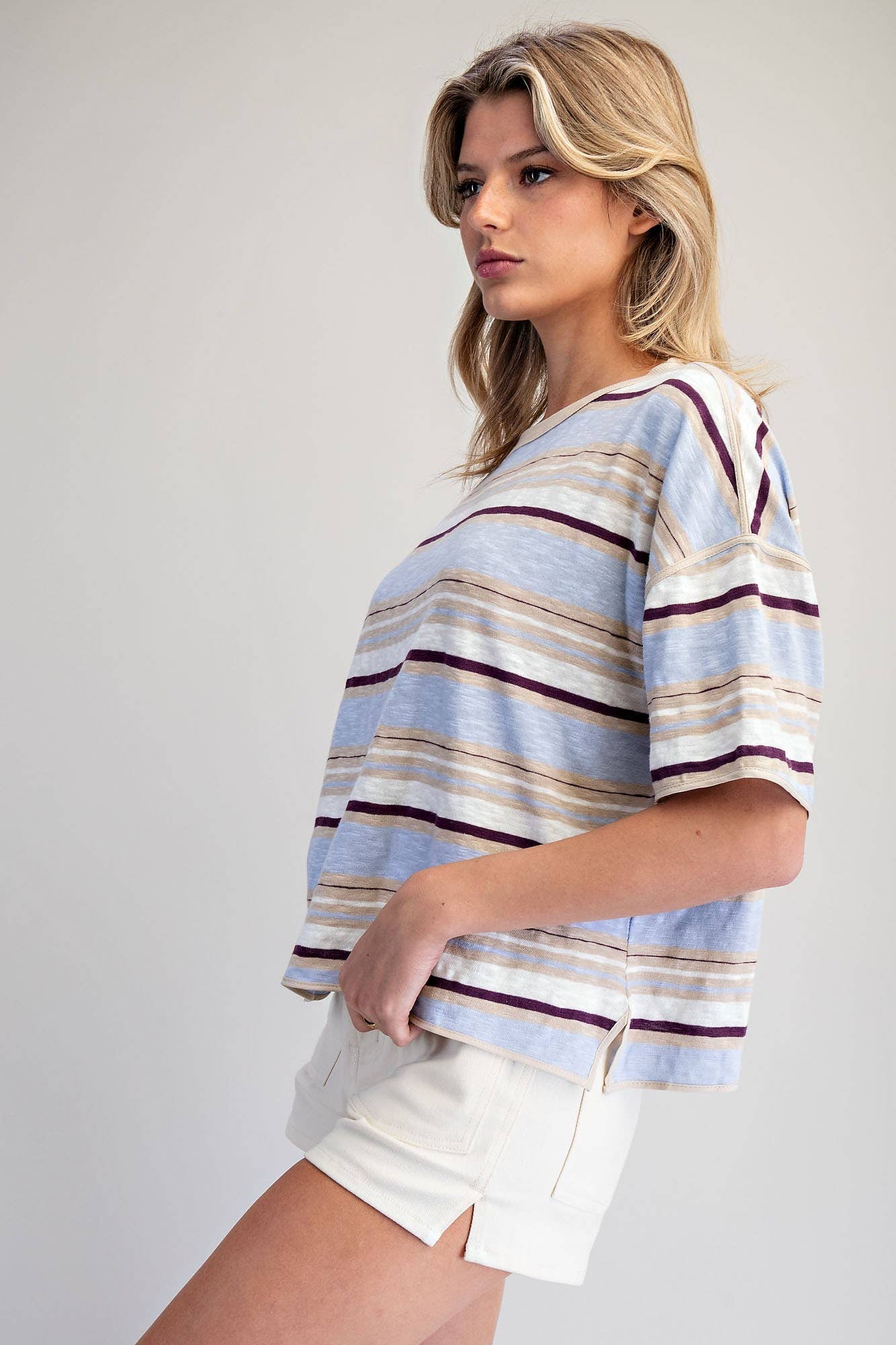 Women's Striped Boxy T-Shirt - Blueberry