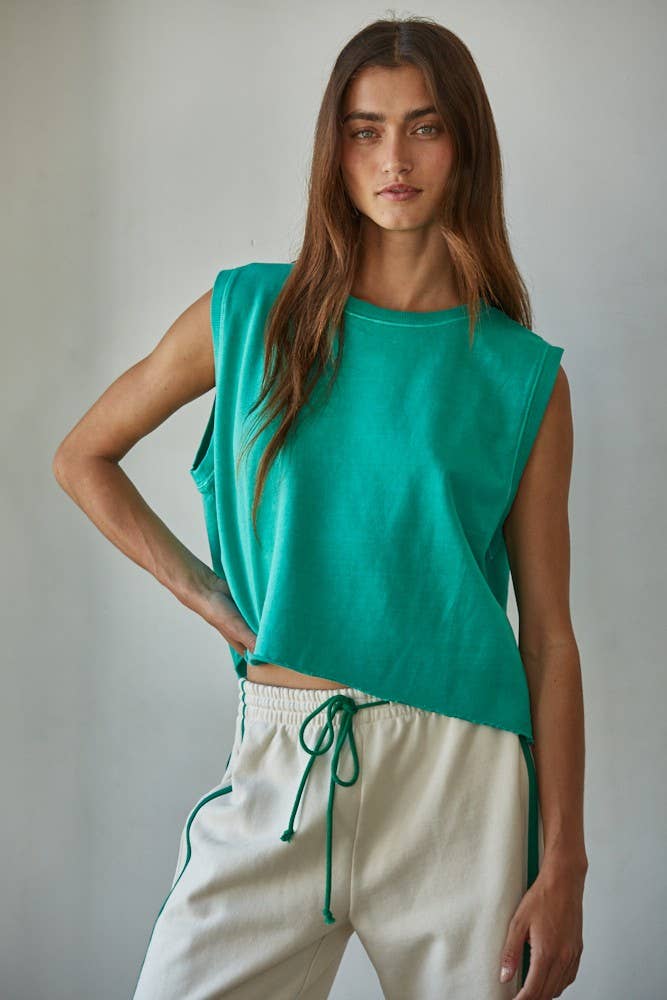 Women's Knit Round Neck Tank Top - Green